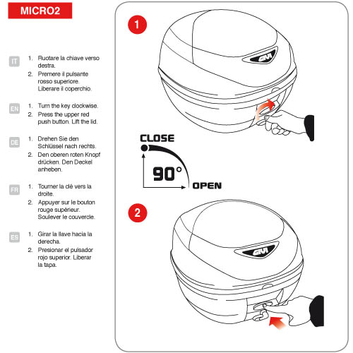 Motoni Givi Top Case E300NT2 intrucoes micro 2 fechadura
